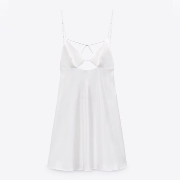 NWT White Zara Satin Effect Silk Bridal Elegant Sexy Low Back Mini Dress Sz XL - Picture 9 of 10